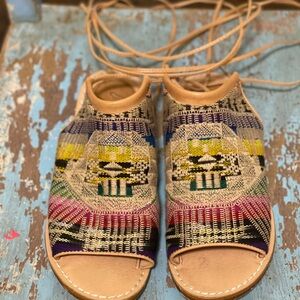 Latigo Multicolor Woven Lace-Up Sandals with Tan Leather